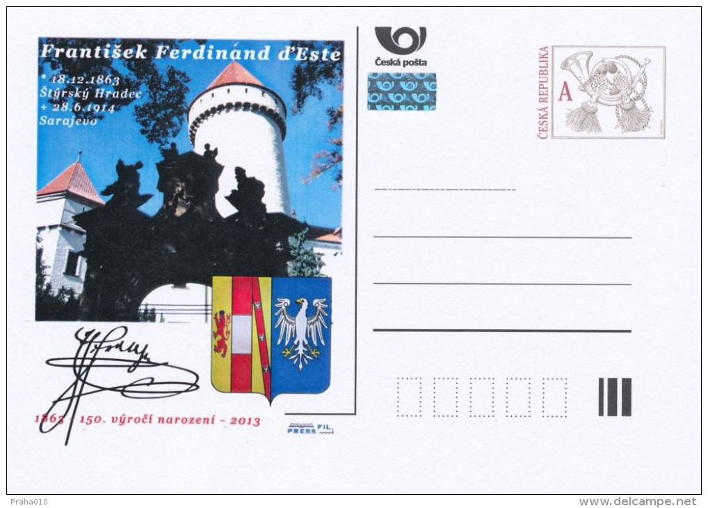 Czech Rep. / Postal Stat. (Pre2013/59) Franz Ferdinand (1863-1914) Archduke Of Austria-Este (2) Castle Konopiste - Guerre Mondiale (Première)