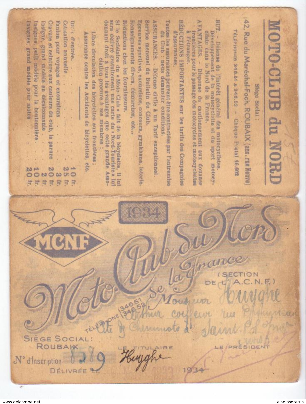 Roubaix - Saint-Pol-sur-Mer (59) - Carte Moto-Club Du Nord 1934 (4 Volets 118 Mm X 76 ). - Roubaix