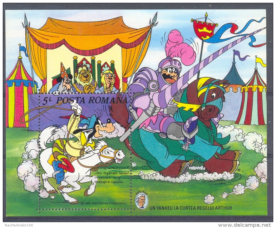 NapA071 WALT DISNEY MARK TWAIN PAARDENRACE RIDDERS KNIGHTS HORSERACE GOOFY LEEUW LION ROMANA 1985 PF/MNH - Disney