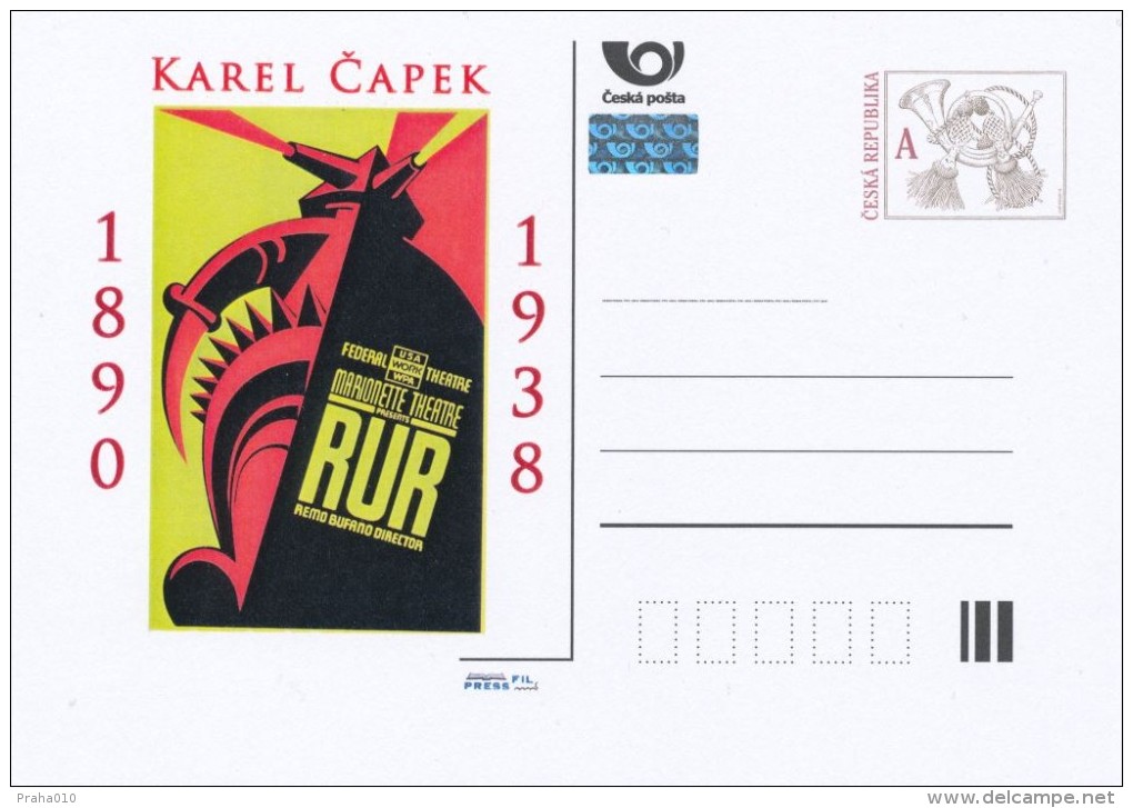 Czech Rep. / Postal Stat. (Pre2013/61) Karel Capek (1890-1938) Czech Writer; Play R.U.R. That Introduced The Word Robot - Informatique