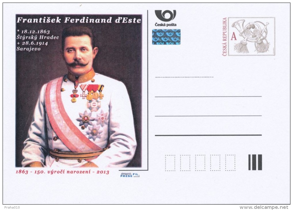 Czech Rep. / Postal Stat. (Pre2013/58) Franz Ferdinand (1863-1914) Archduke Of Austria-Este (1) 150th Birth Anniversary - Guerre Mondiale (Première)