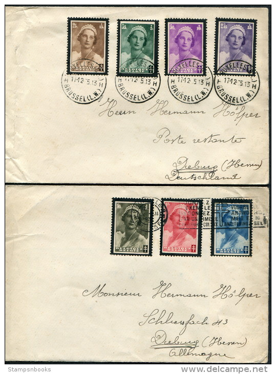 1935 Belgium Queen Astrid Charity Mourning Bruxelles Covers X 2 - Covers & Documents