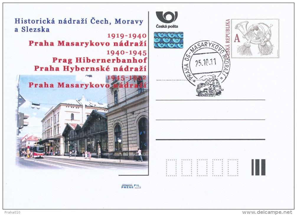 Czech Rep. / Postal Stat. (Pre2011/49cp1) Masaryk Railway Station (Prague) Facade Of A Historic Building - Tranvie