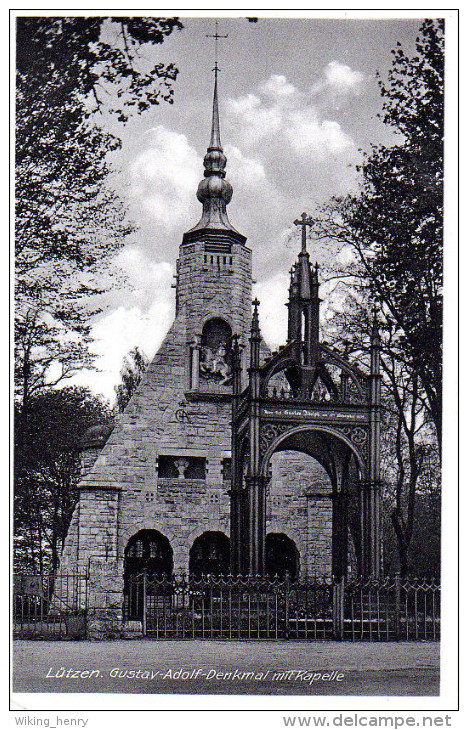 Lützen - S/w Gustav Adolf Denkmal Mit Kapelle 1 - Lützen