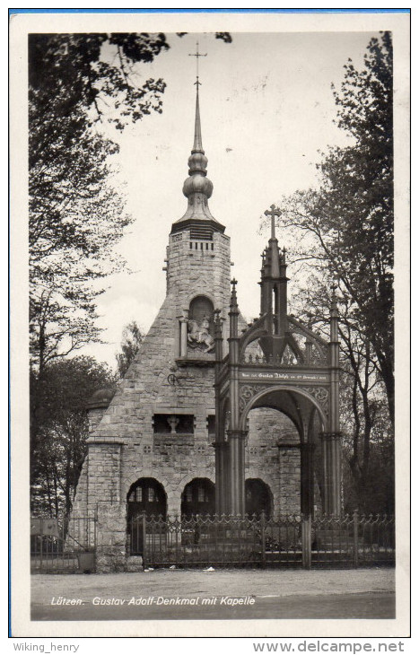 Lützen - S/w Gustav Adolf Denkmal Mit Kapelle 2 - Lützen