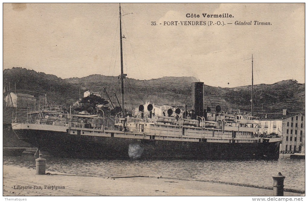 Thématiques 66 Pyrénées Orientales Port Vendres Bateau Général Tirman Superbe Timbre  8 Olympiade 1924 Au Dos - Port Vendres