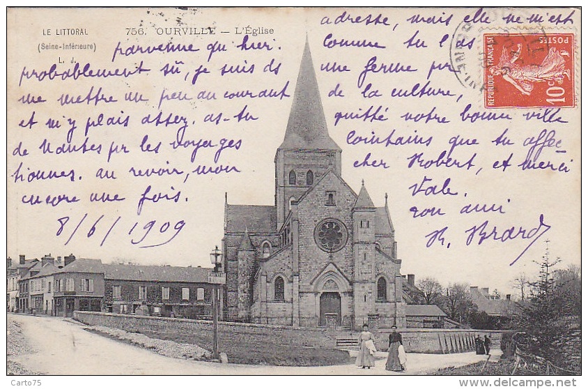 Ourville 76 -  Entrée Eglise - Série Le Littoral - Editeur Santos à Eu - Cachet 1909 - Ourville En Caux