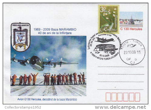 9576- MARAMBIO ANTARCTIC BASE, PLANE, SPECIAL COVER, 2009, ROMANIA - Bases Antarctiques