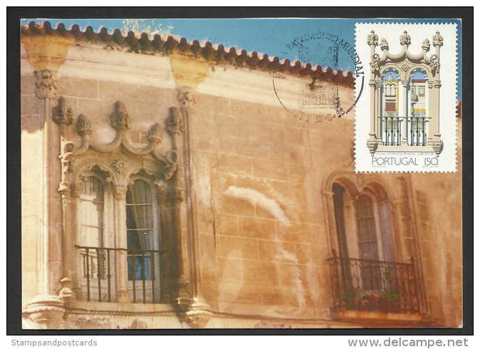 Portugal Carte Maximum Avec Bloc Fenêtre Gothique Portugais Évora Patrimoine UNESCO 1988 Maximum Card UNESCO Site - Maximum Cards & Covers