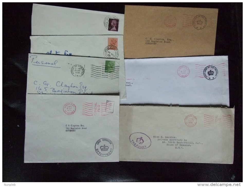 GB SELECTION OF 7 COVERS WITH PARLIAMENTARY MARKS SEE BELOW FOR LIST OVER 2 SCANS - Briefe U. Dokumente
