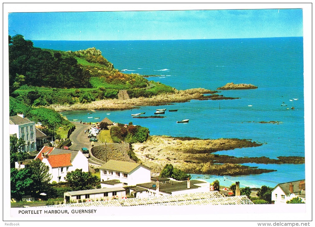 RB 1008 - Guernsey Channel Islands Postcard - Portelet Harbour Over Houses - Guernsey