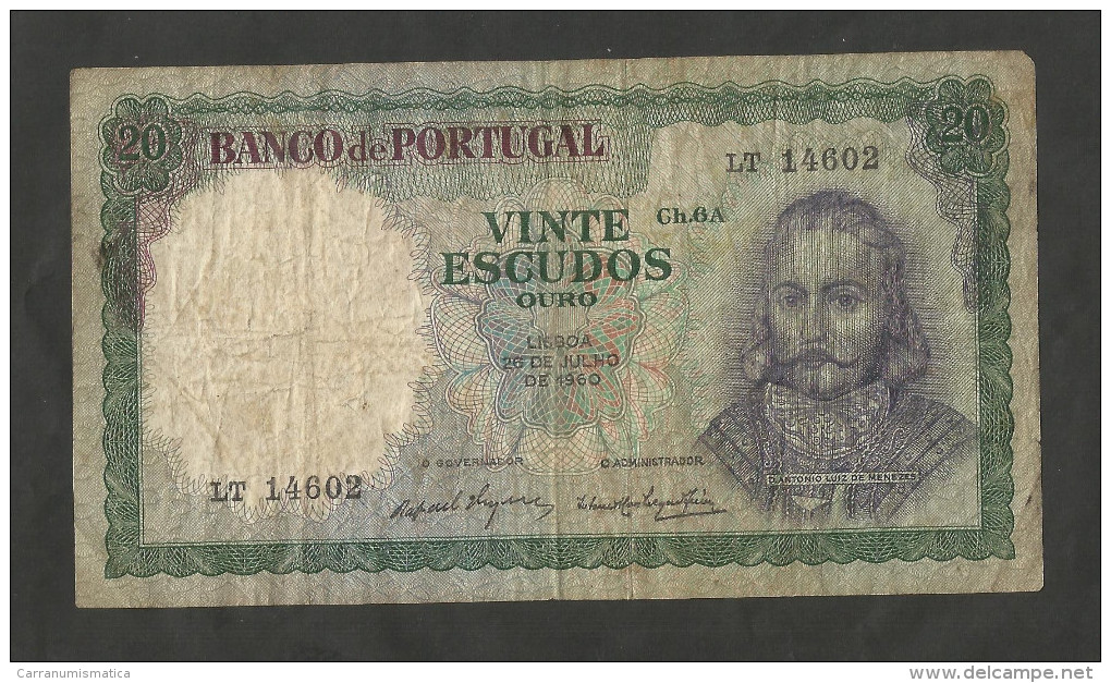 PORTUGAL - BANCO De PORTUGAL - 20 ESCUDOS (1960) - A. L. De MENEZES - Portugal