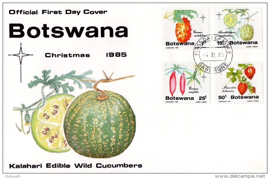 Botswana - 1985 Christmas Edible Wild Cucumbers FDC # SG 586-589 , Mi 368-371 - Botswana (1966-...)