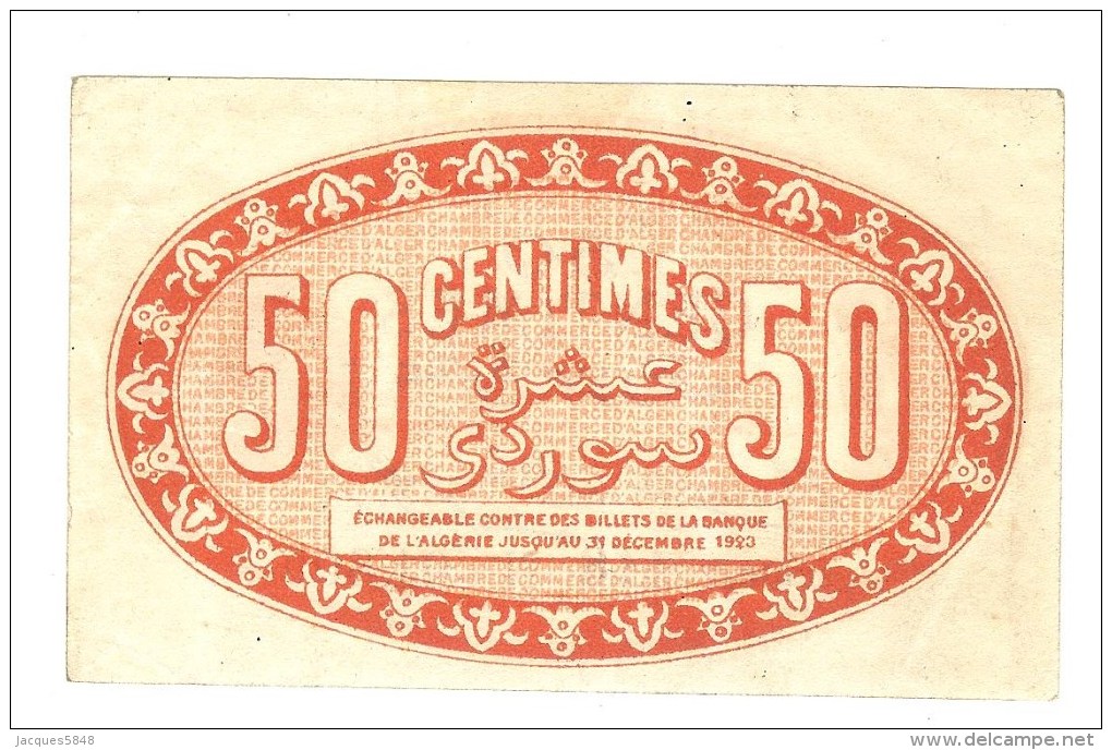 Algérie ) 50 Centimes - Chambre De Commerce D´alger - Rouge-noir ( TTB ) Du 13 JUILLET 1920 - Chambre De Commerce