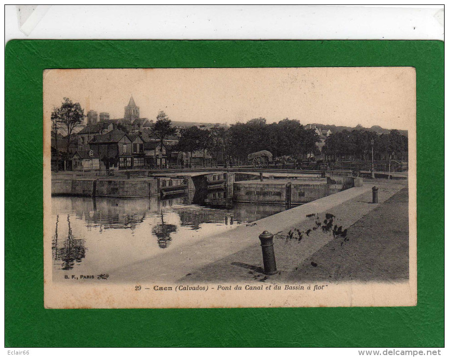 14 - CAEN    PONT DU CANAL ET DU BASSIN A FLOT  CPA  Année 1908   EDIT  B F  N° 29 état  Moyen - Caen