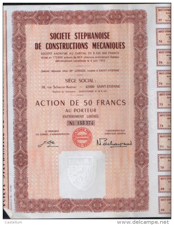 ACTION DE 50 FRANCS- SOCIETE STEPHANOISE DE CONSTRUCTION MECANIQUES - Textile