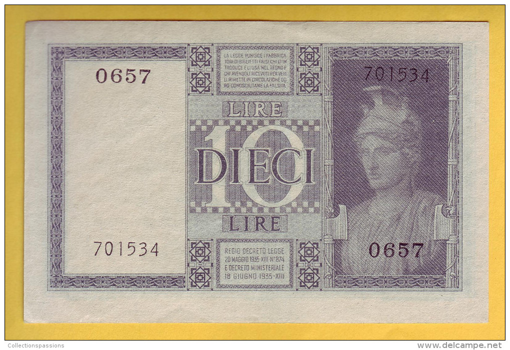 ITALIE - Billet De 10 Lire. 1939-44. Pick: 25c. Presque NEUF - Regno D'Italia – 10 Lire