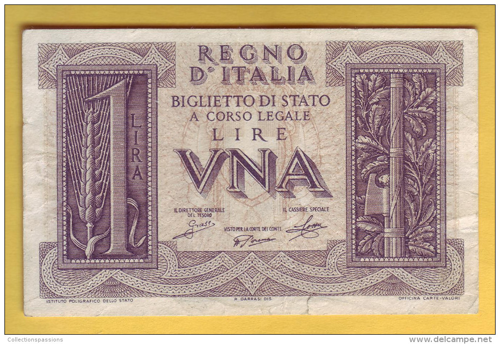ITALIE - Billet De 1 Lira. 14-11-1939. Pick: 26. SUP - Regno D'Italia – 1 Lire