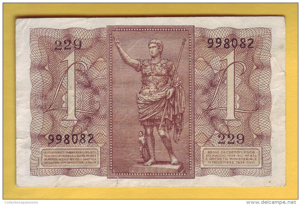 ITALIE - Billet De 1 Lira. 14-11-1939. Pick: 26. SUP - Regno D'Italia – 1 Lira
