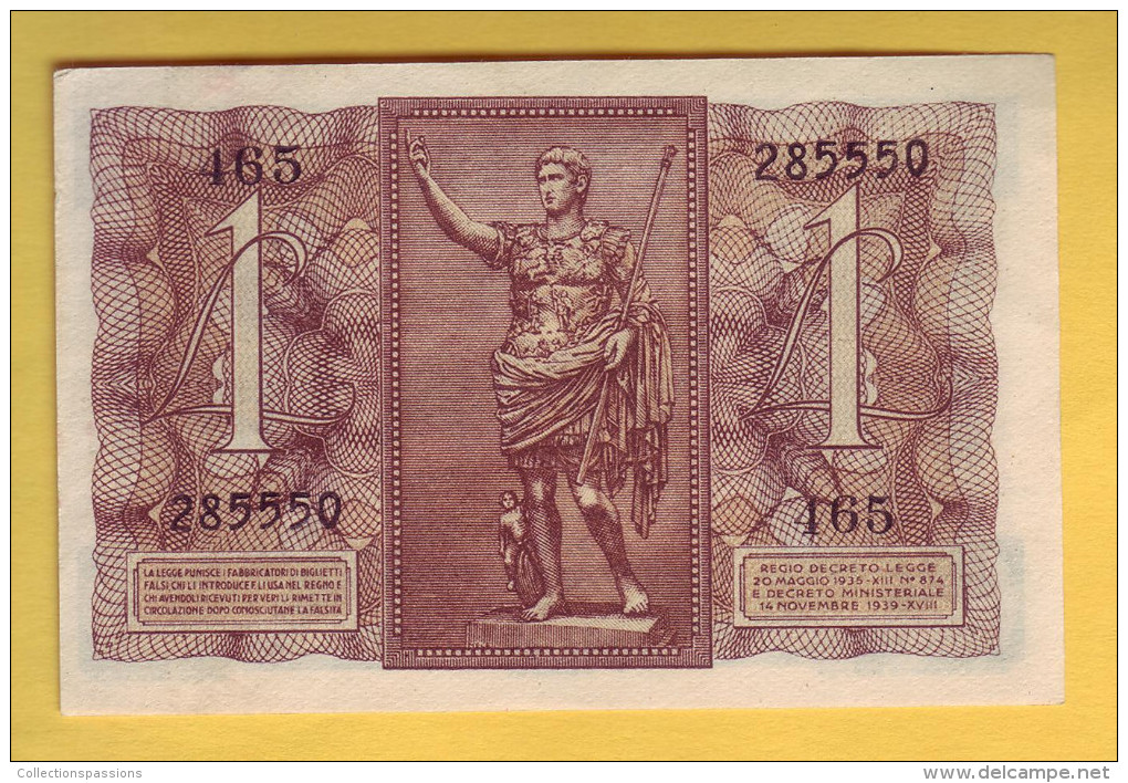 ITALIE - Billet De 1 Lira. 14-11-1939. Pick: 26. NEUF - Regno D'Italia – 1 Lira