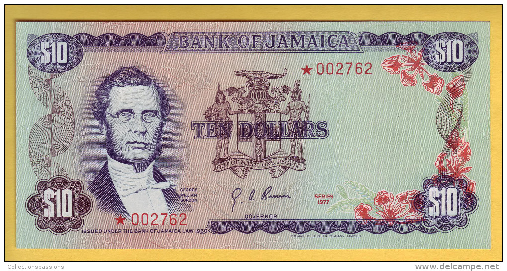 JAMAIQUE - Billet De 10 Dollars. 1977. Pick: CS2. 7500 Exemplaires. NEUF - Jamaique