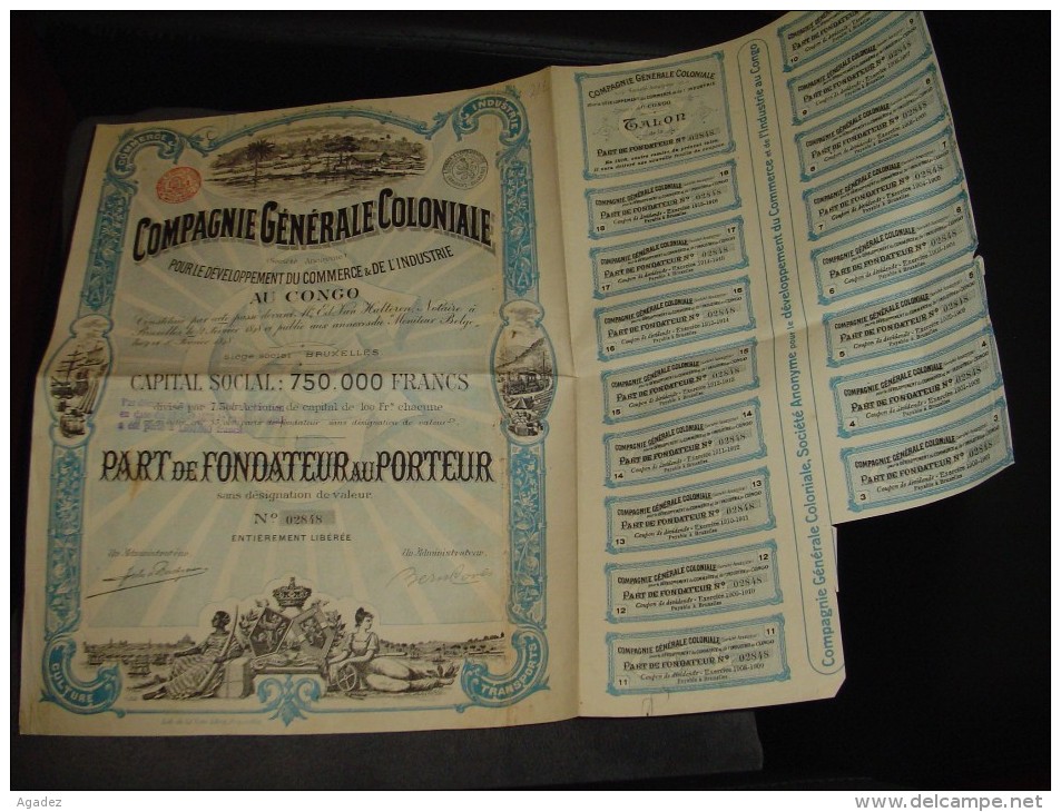 Part Fondateur"Cie Gen.coloniale Pour Le Developpement Du Commerce Et De L'industrie Au Congo"1898 - Industrie