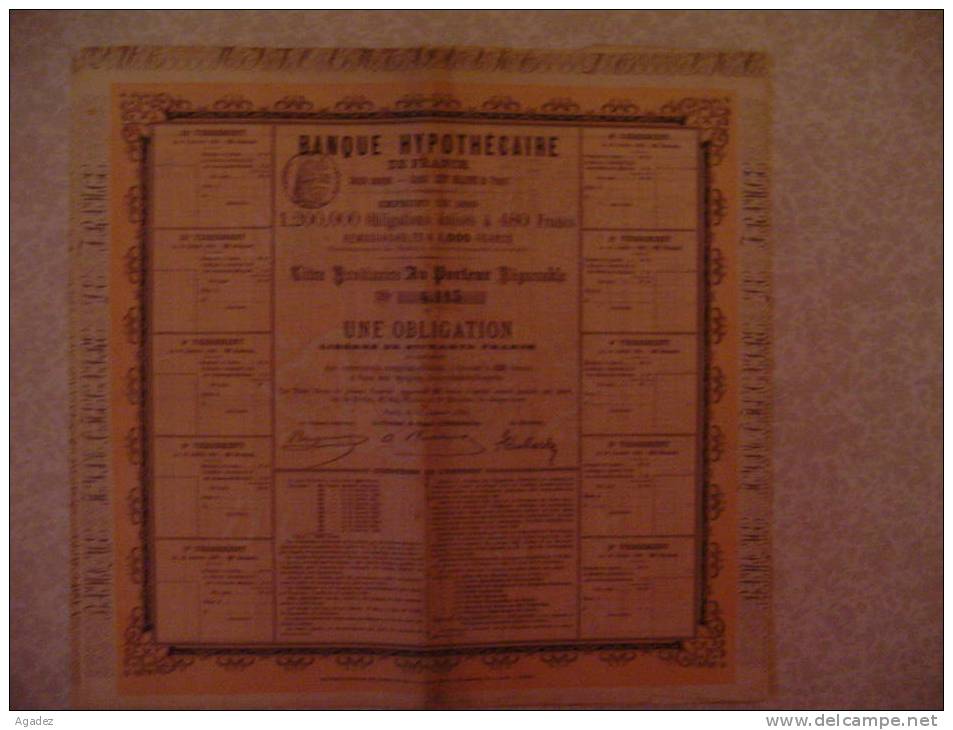 Obligation Banque Hypothécaire De France Paris 1880 - Banque & Assurance