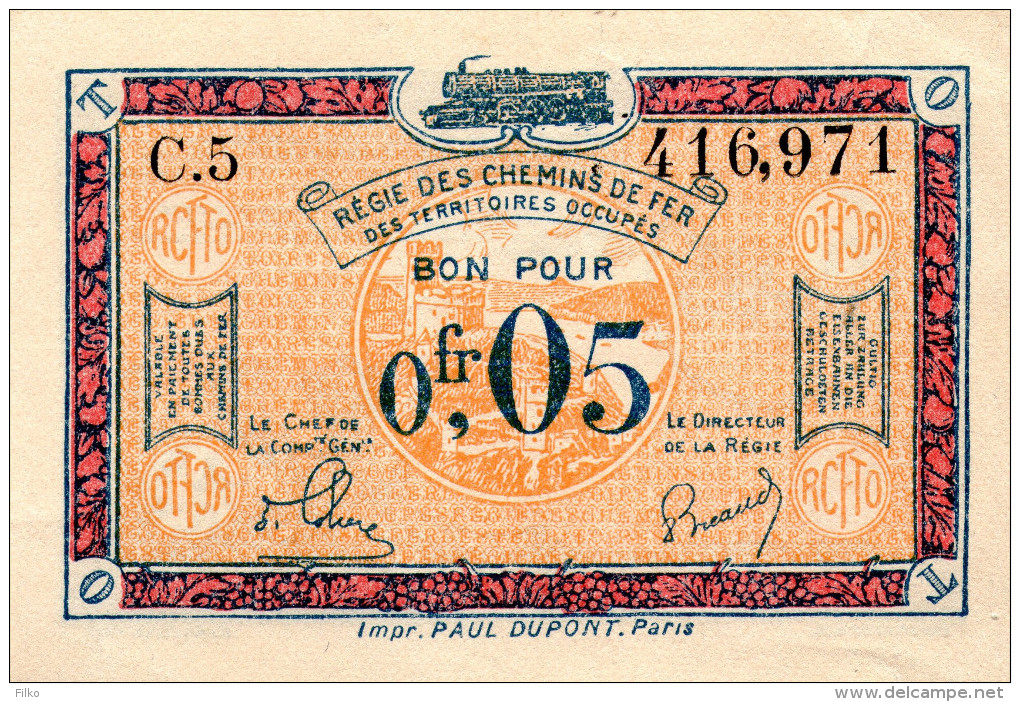 Vouchers Of The Franco-Belgian Railroad In Occupied German Territories,Pick-R1, 0,05 Fr.ND(10.1923),see Scan - Andere & Zonder Classificatie