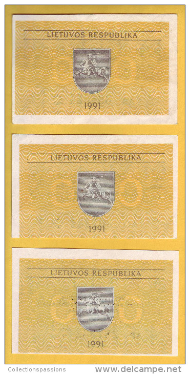 LITUANIE - Lot De 3 Billets 0,10 - 0,20 - 0,50 Talonas. 1991. NEUF - Lituania