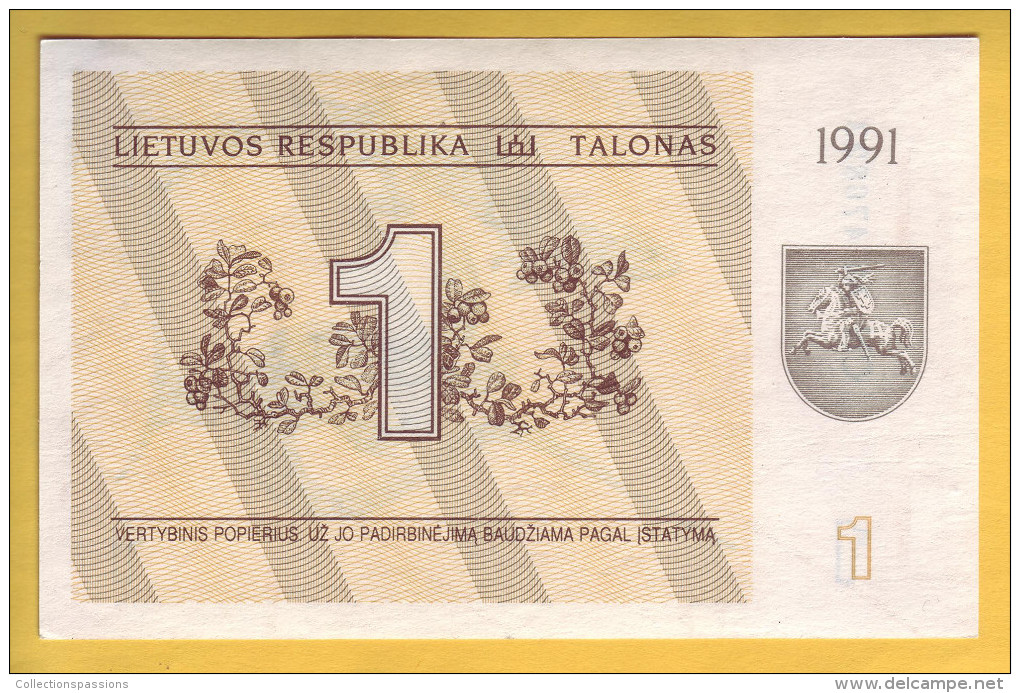 LITUANIE - Billet De 1 Talonas. (Lézards). 1991. Pick: 32b. NEUF - Lituania