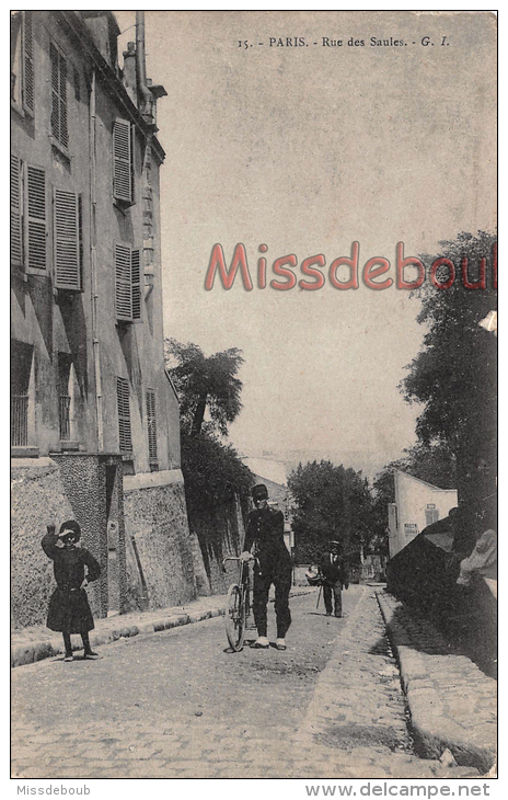 75 - Paris - Rue Des Saules - Facteur Et Sa  Bicycettte  - écrite 1913  - 2 Scans - Arrondissement: 18