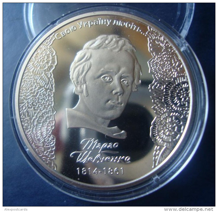 UKRAINE 2014. 5 HRYVNIAS "200th ANNIVERSARY OF BIRTH OF TARAS SHEVCHENKO" COMMEMORATIVE COIN. UNC In Capsule - Ukraine