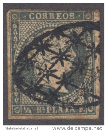 1856-12 * CUBA ESPAÑA SPAIN. ANTILLAS. ISABEL II. 1856. ANT.4. &frac12; Rs VERDE OLIVA. PAPEL GRUESO. OLIVE GREEN. - Prefilatelia