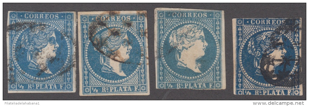 1857-45 * CUBA ESPAÑA SPAIN. ANTILLAS. ISABEL II. 1857. ANT.7. &frac12; Rs SEGUNDO Y TERCER MOLDE. COLORES DIFERENTES. - Voorfilatelie