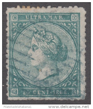 1868-14 * CUBA ESPAÑA SPAIN. ANTILLAS. ISABEL II. 1868. Ed. ANT.14F. 20c. FALSO POSTAL. POSTAL FORGERY. CANC: LINEAS VER - Prefilatelia