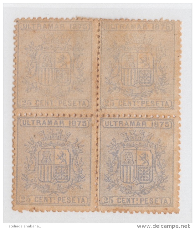 1875-24 * CUBA ESPAÑA SPAIN. ANTILLAS. REPUBLICA. 1875. Ed.32. 25c. AZUL. NUEVO SIN GOMA. COLOR ADULTERADO. BLOCK 4. - Voorfilatelie