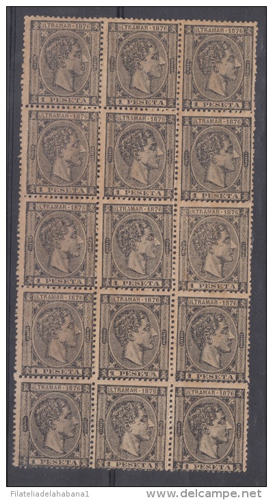 1876-20 * CUBA ESPAÑA SPAIN. ANTILLAS. ALFONSO XII. 1876. Ed.38. 1 Pta. NEGRO. SIN GOMA. BLOCK 15. - Prefilatelia