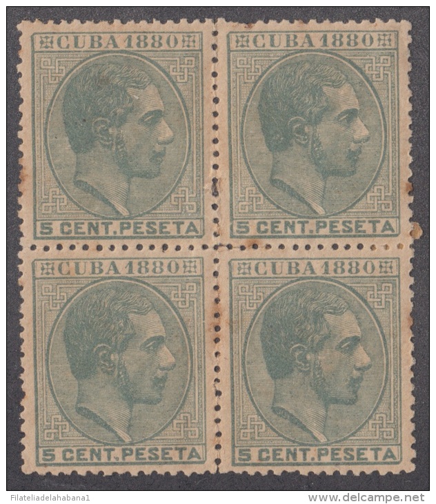 1880-35 * CUBA ESPAÑA SPAIN. ANTILLAS. ALFONSO XII. 1880. Ed.56. 5c. MNH. GOMA ORIGINAL. ORIGINAL GUM. BLOCK 4. - Prefilatelia