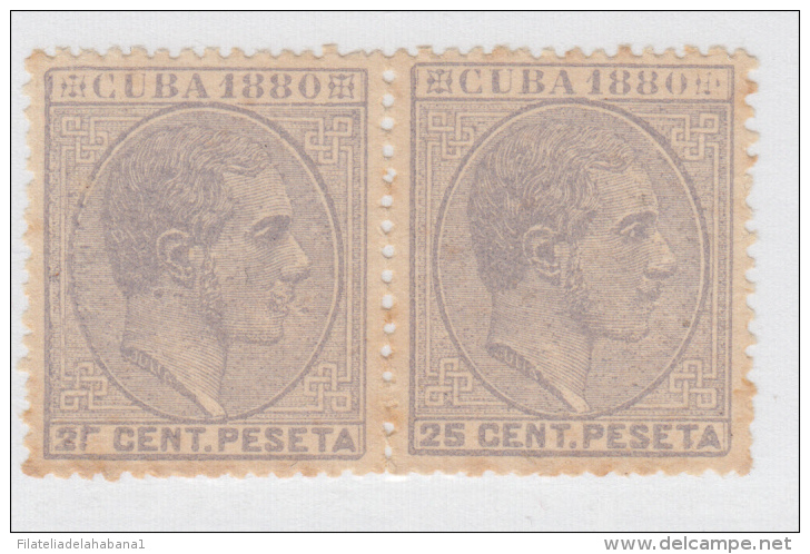 1880-40 * CUBA ESPAÑA SPAIN. ANTILLAS. ALFONSO XII. 1880. Ed.59a + 59 It . 25c. GRIS. &ldquo;5&rdquo; ROTO EN PAREJA. SI - Prefilatelia