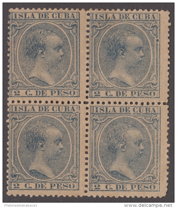 1890-14 * CUBA ESPAÑA SPAIN. ANTILLAS. ALFONSO XIII. 1890. Ed.113. 2c. AZUL. SIN GOMA. BLOCK 4. - Prefilatelia