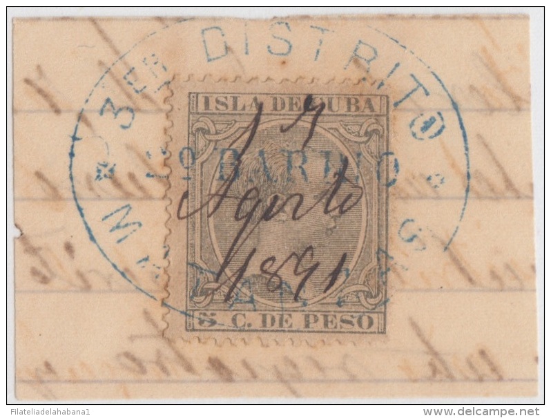 1891-19 * CUBA ESPAÑA SPAIN. ANTILLAS. ALFONSO XIII. 1890. Ed.115. 5c. FRAGMENTO USADO MARCA ADMINISTRATIVA. - Prephilately