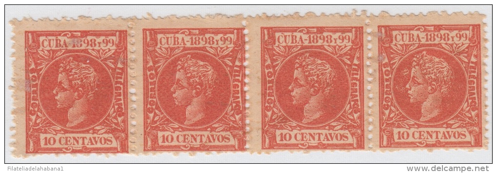 1898-41 * CUBA ESPAÑA SPAIN. ANTILLAS. ALFONSO XIII. AUTONOMIA. 1898. Ed.166. 10c. NARANJA. MNH. TIRA DE 4. - Prefilatelia