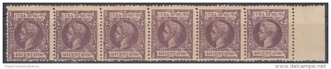 1898-54 * CUBA ESPAÑA SPAIN. ANTILLAS. ALFONSO XIII. AUTONOMIA. 1898. Ed.169. 40c. LILA. MNH. TIRA DE 6. - Prefilatelia