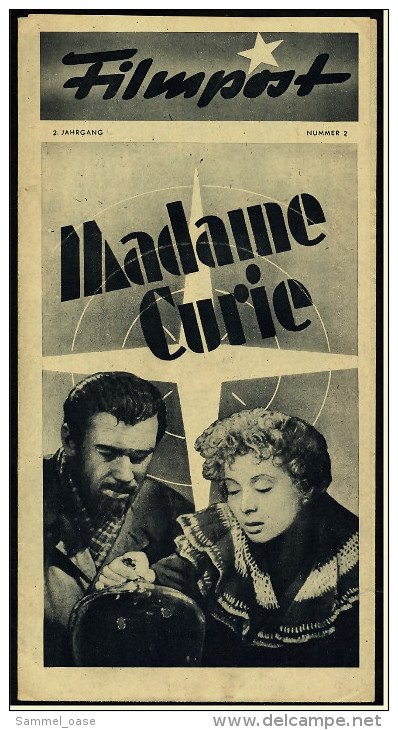 "Filmpost" "Madame Curie"  Mit : Greer Garson , Walter Pidgeon  -  Filmprogramm Nr. 2 Von Ca. 1947 - Sonstige & Ohne Zuordnung