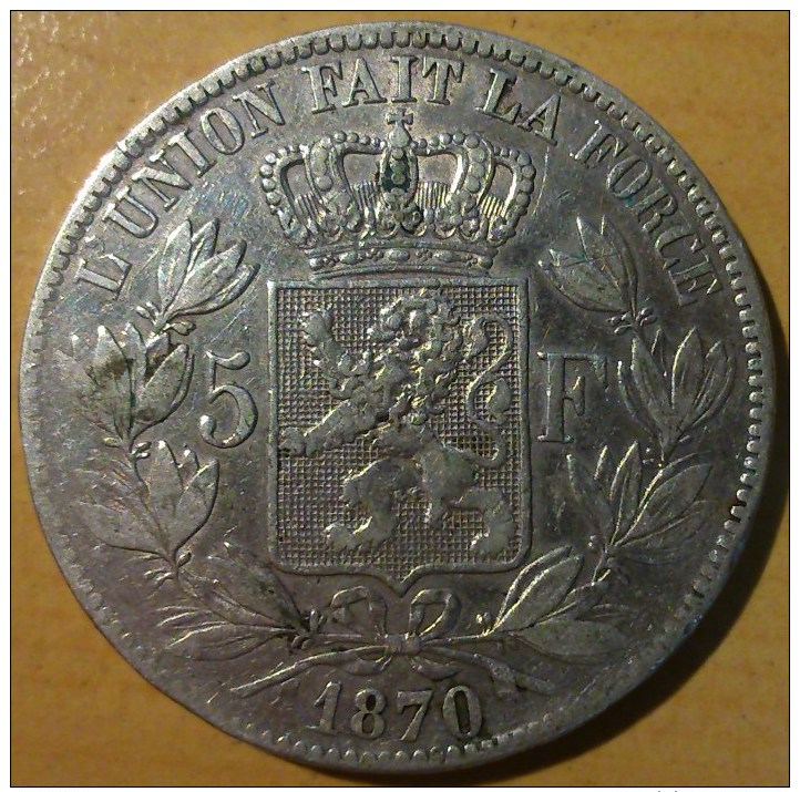 5 FRANCS BELGE 1870 - 5 Francs