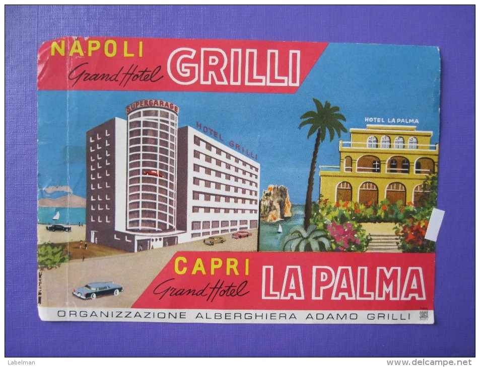 HOTEL ALBERGO PENSIONE PALMA CAPRI NAPOLI GRILLI ITALIA ITALY TAG DECAL STICKER LUGGAGE LABEL ETIQUETTE AUFKLEBER - Adesivi Di Alberghi