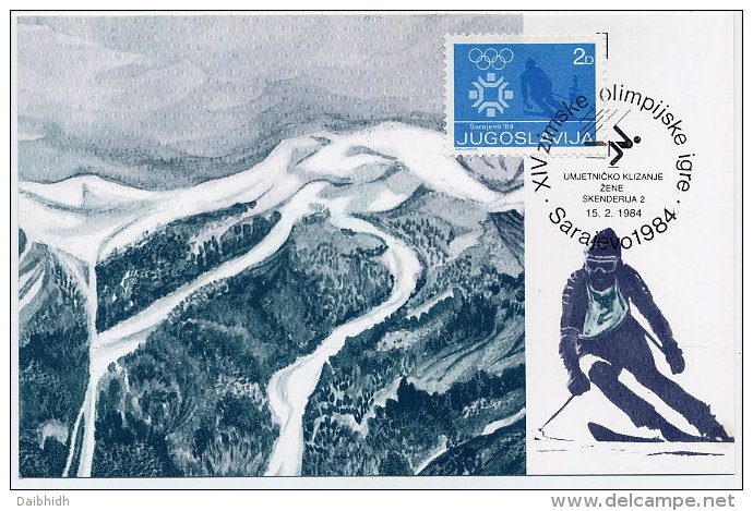 YUGOSLAVIA 1984 Winter Olympics Obligatory Tax On Maximum Card. - Maximumkaarten