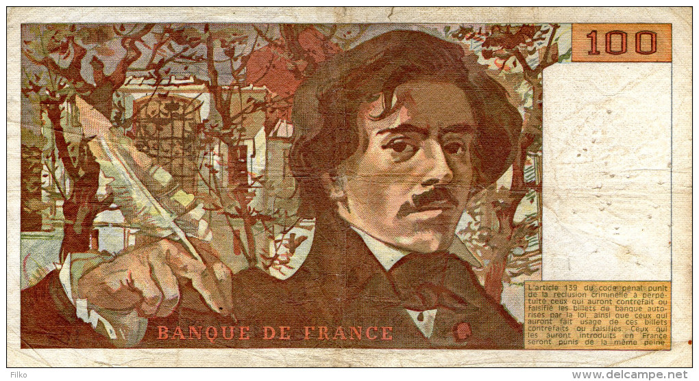 France,100 Fr.,Delacroix,alphabet:S.108,P.154 B,1986,used,as Scan - 100 F 1978-1995 ''Delacroix''