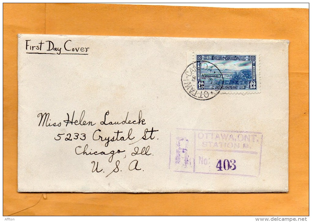 Canada 1938 FDC Mailed Registered To USA - ....-1951