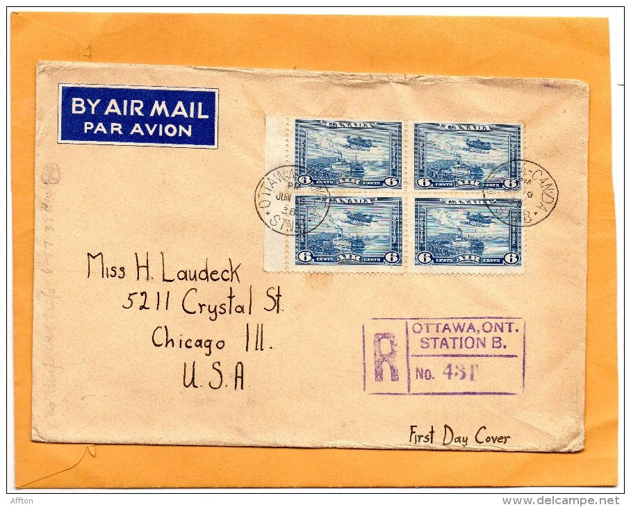 Canada 1938 Air Mail FDC Mailed Registered To USA - ....-1951